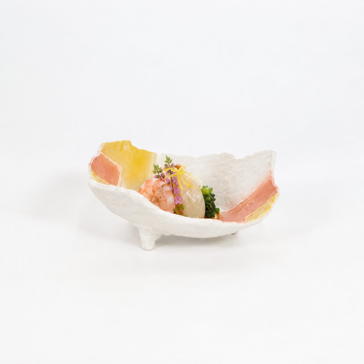 手捻向付白土朱黄角紋 ホワイト 19cm