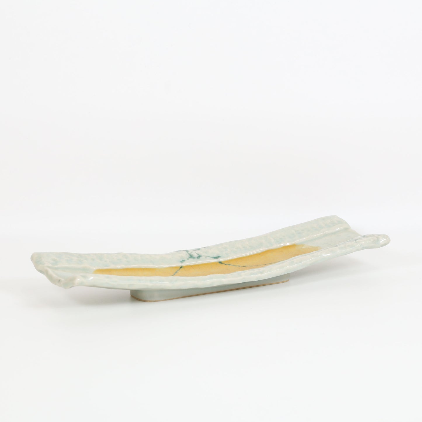 石面尺長皿緑釉山吹釉流 グリーン 32cm