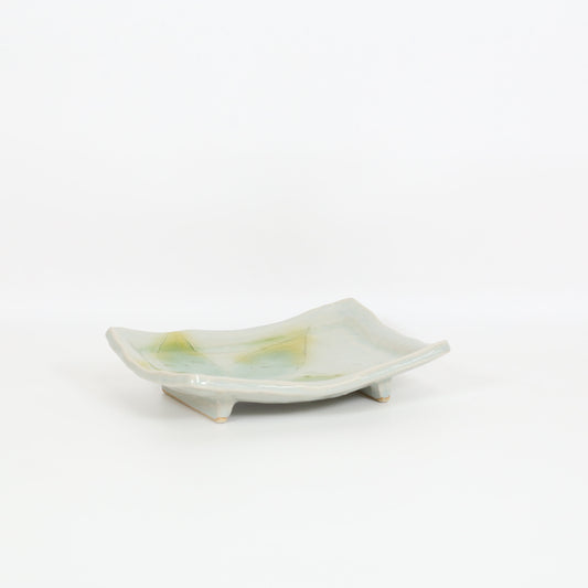変形焼皿八手紋 グリーン 19cm