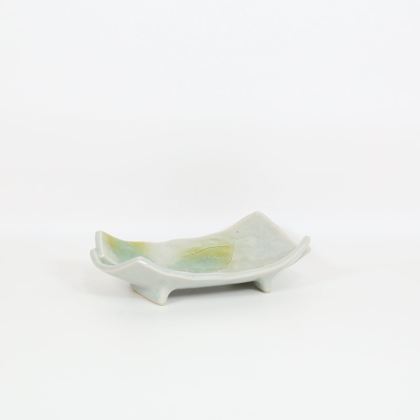布目四方長皿八手紋 グリーン 19cm