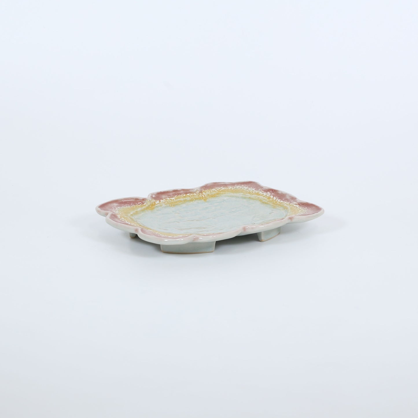 石花長角皿柿釉山吹 グリーン 21cm