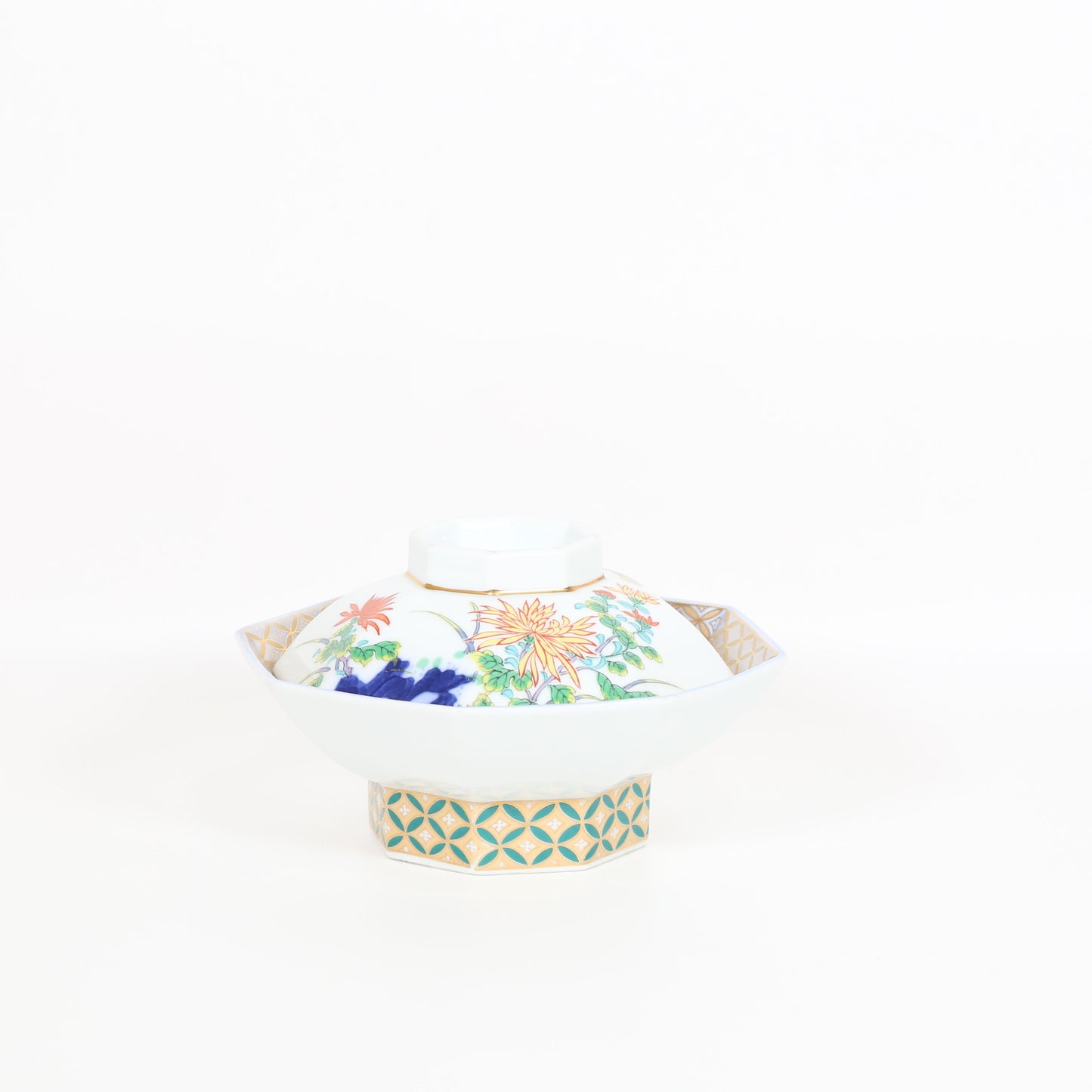 蓋物錦花蝶八角身 ホワイト 18cm