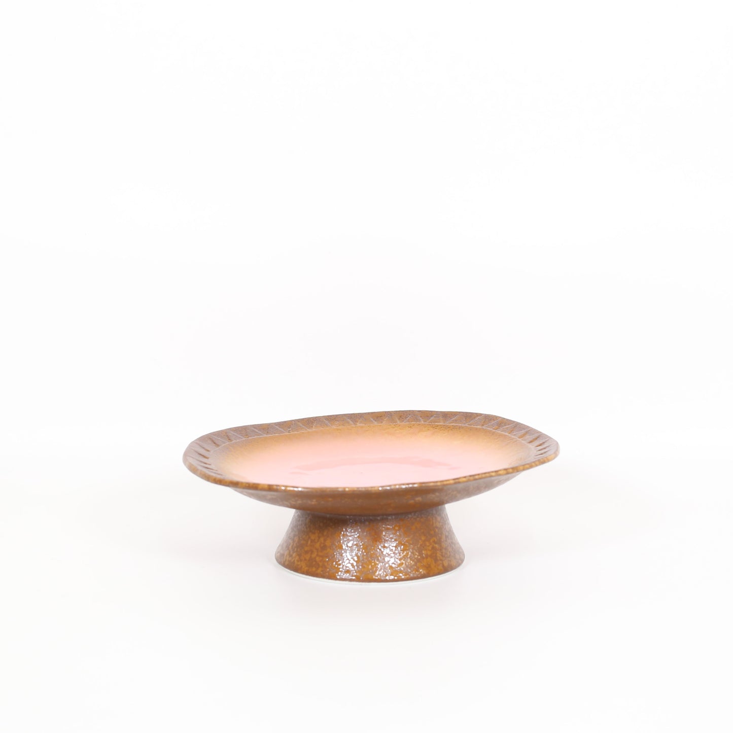 小判高台向付焼〆ピンク吹 レッド 18cm