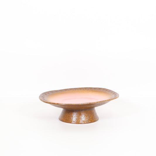 小判高台向付焼〆ピンク吹 レッド 18cm