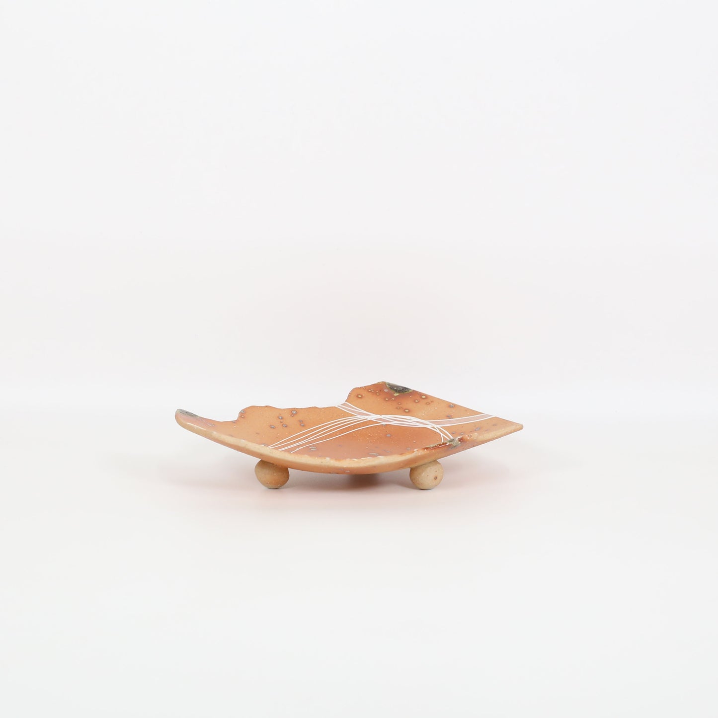 変型焼物皿一珍流線やぶれ渕割 オレンジ 22cm