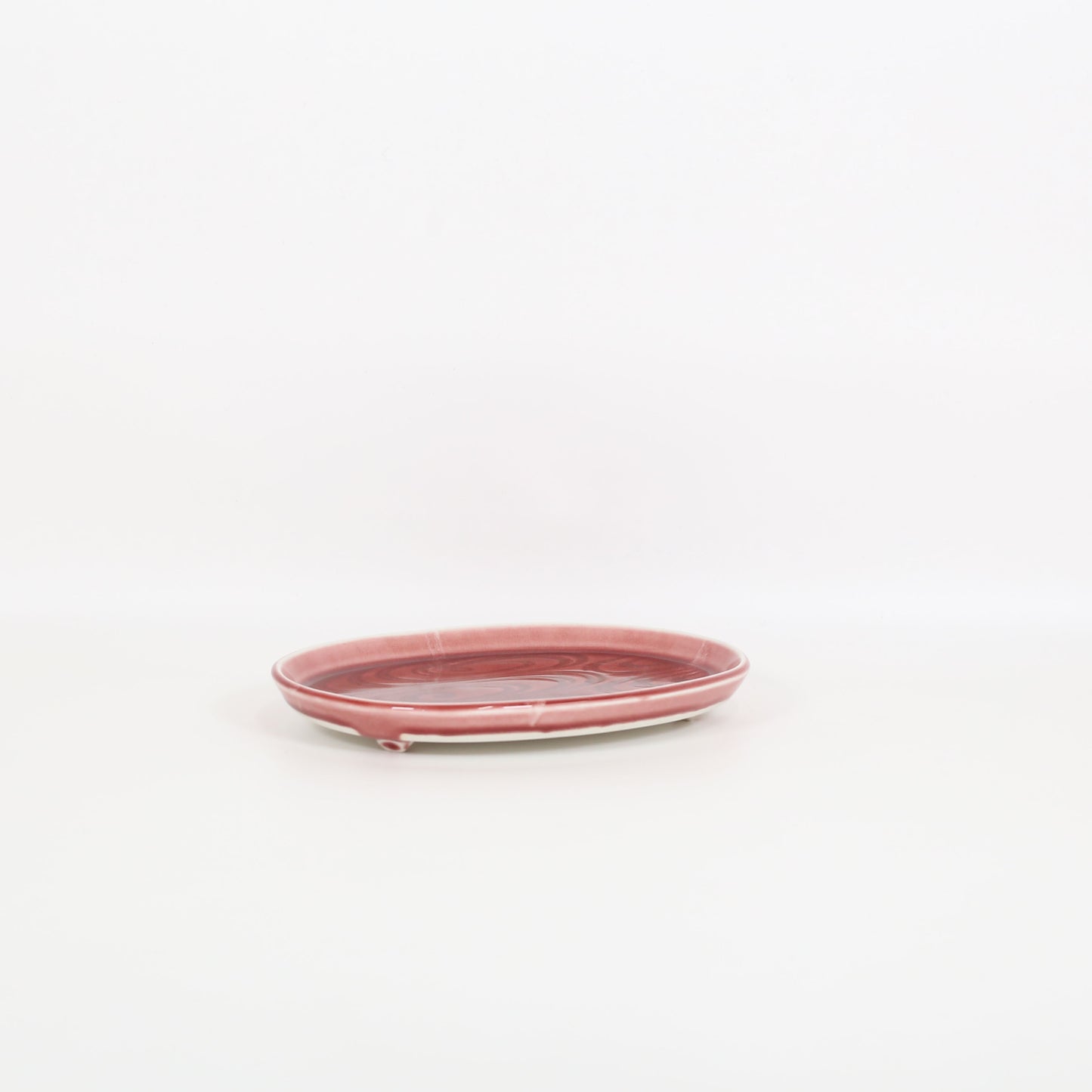 小判焼皿マロン釉 レッド 20cm