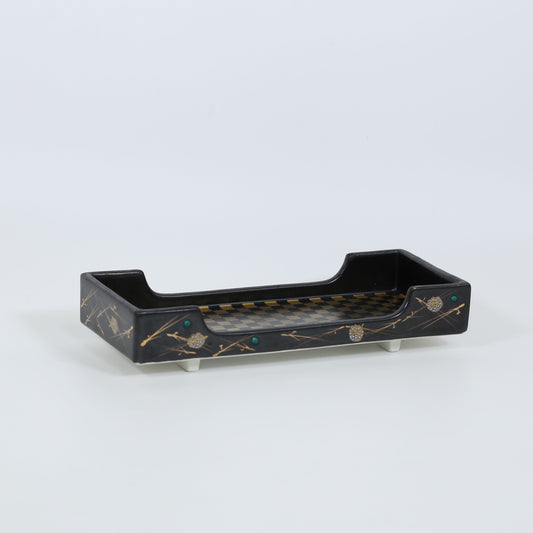 箱型付出皿黒釉金市松 ブラック 10cm