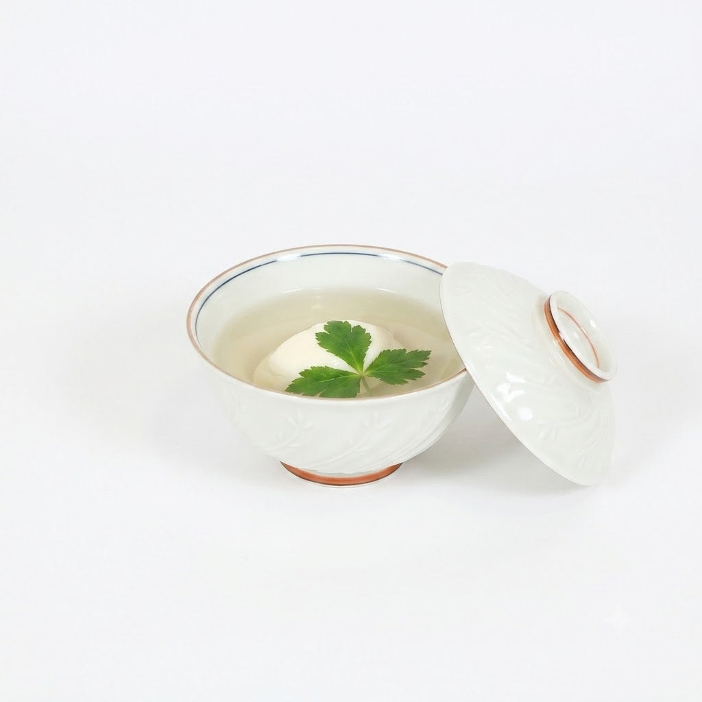 小蓋物流水草花彫 ホワイト 12cm