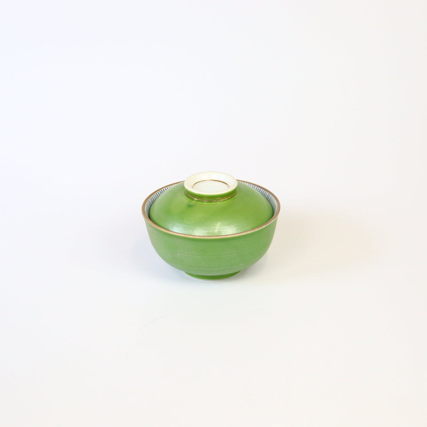蓋物パール巻ヒワ釉内桔梗十草 グリーン 11cm