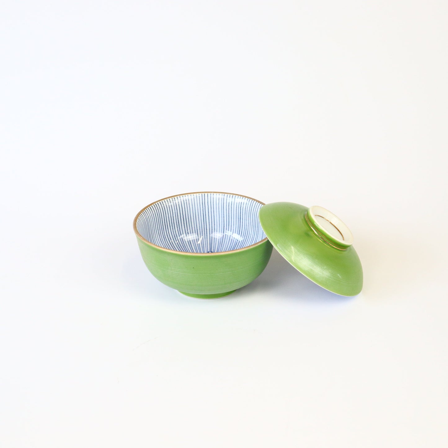 蓋物パール巻ヒワ釉内桔梗十草 グリーン 11cm