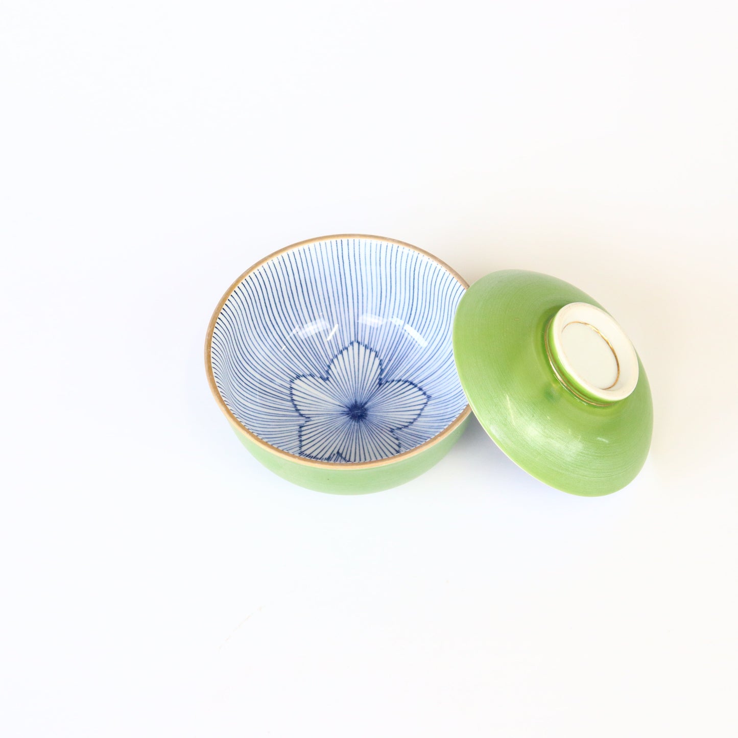 蓋物パール巻ヒワ釉内桔梗十草 グリーン 11cm