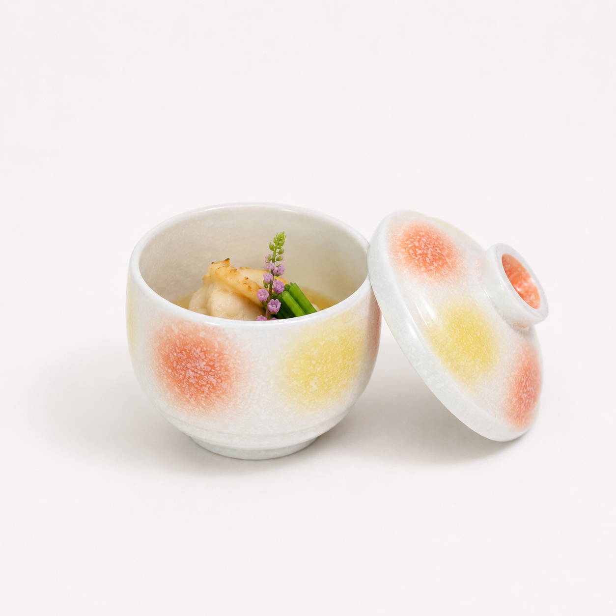 蒸椀赤黄タタキ段付 ホワイト 9cm