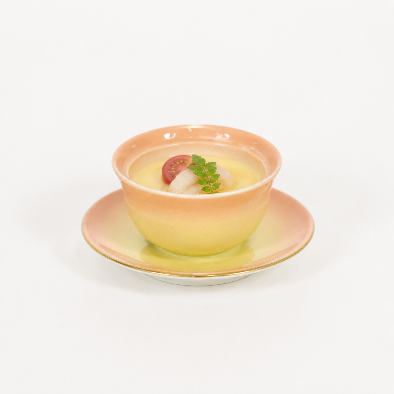 湯呑黄ピンク吹渕金 オレンジ 12cm