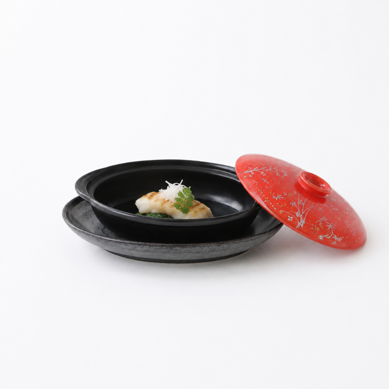 グラタン皿深紅彩花楕円 レッド 14cm