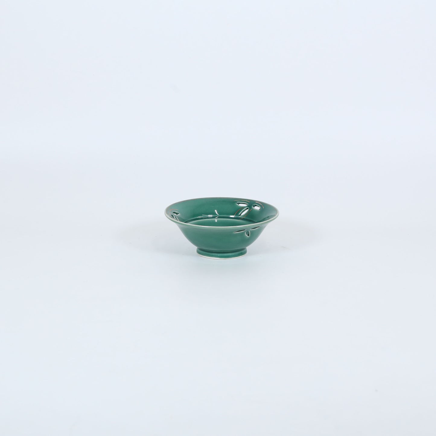 小鉢深緑釉笹透し グリーン 12cm