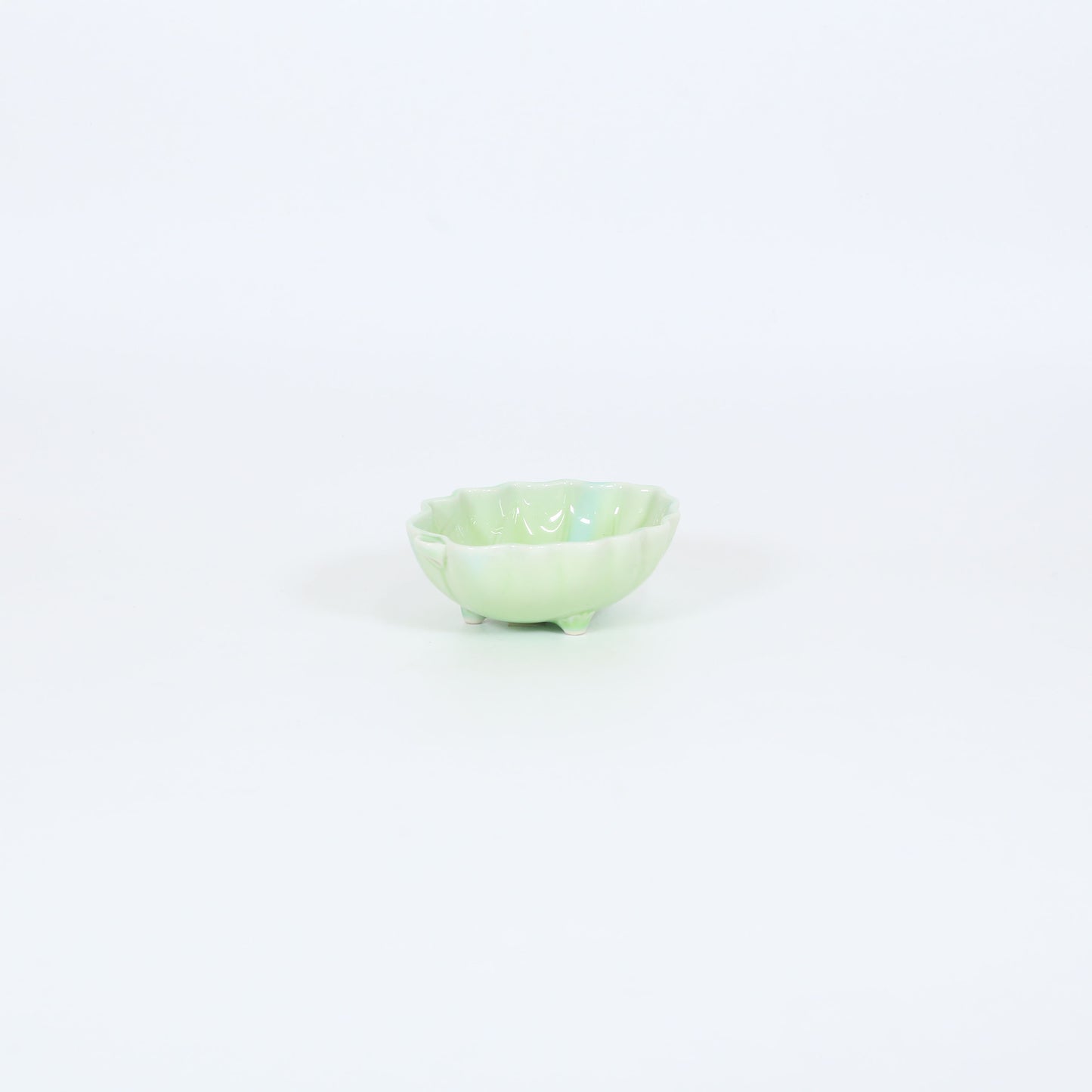 三足小付木葉型ヒワトルコ流し グリーン 12cm