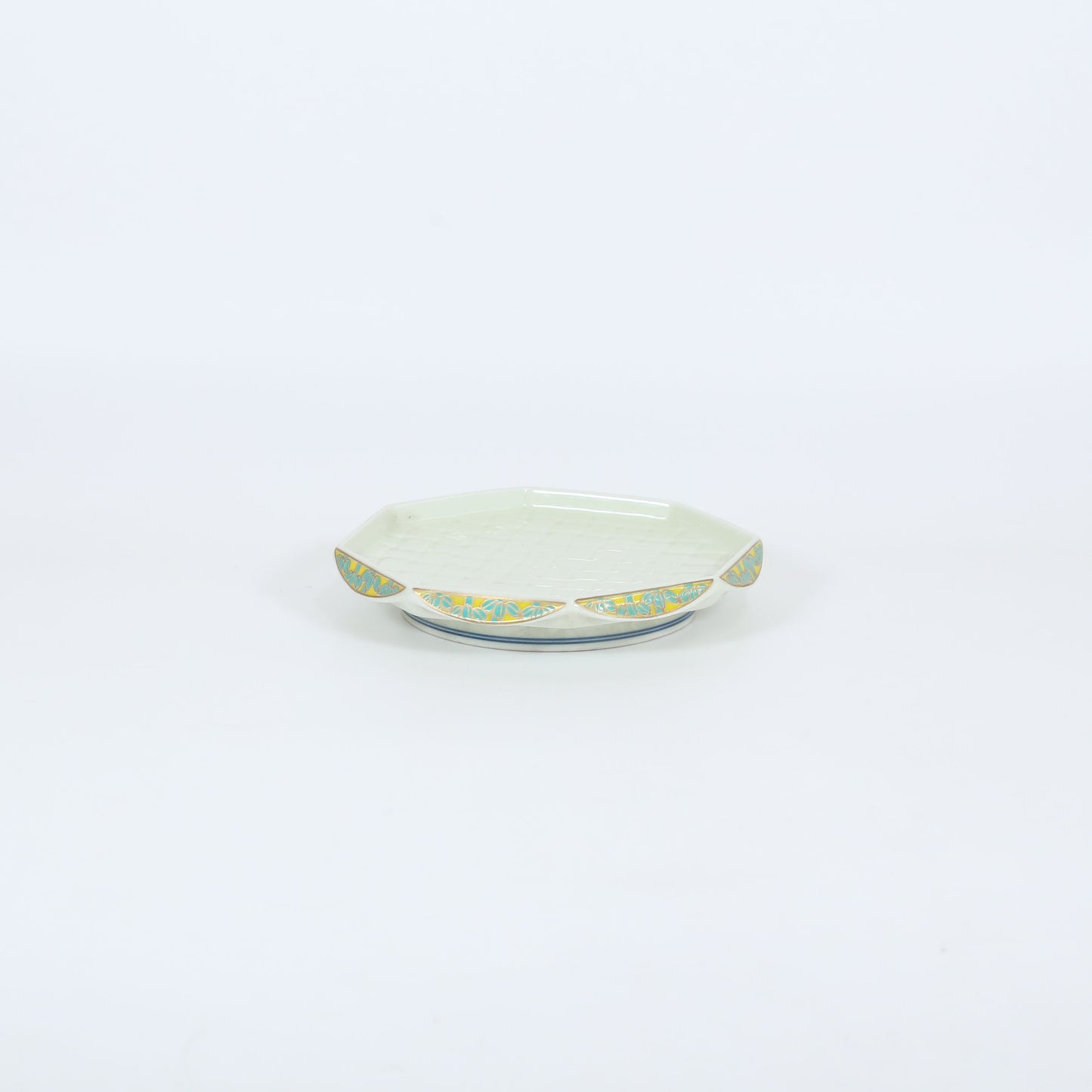 八角焼皿錦竹渕 ホワイト 18cm