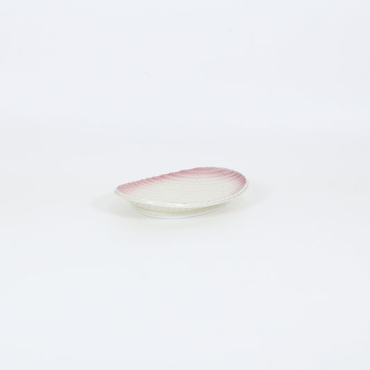 楕円取皿紫吹斜線彫 グレー 17cm