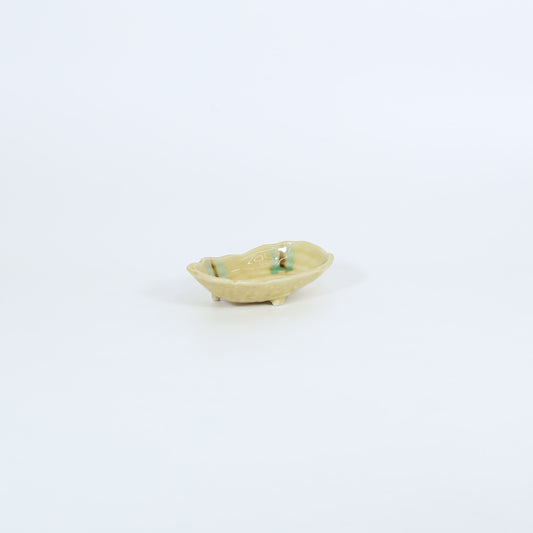 小付黄釉緑流長岩楕円 ベージュ 13cm