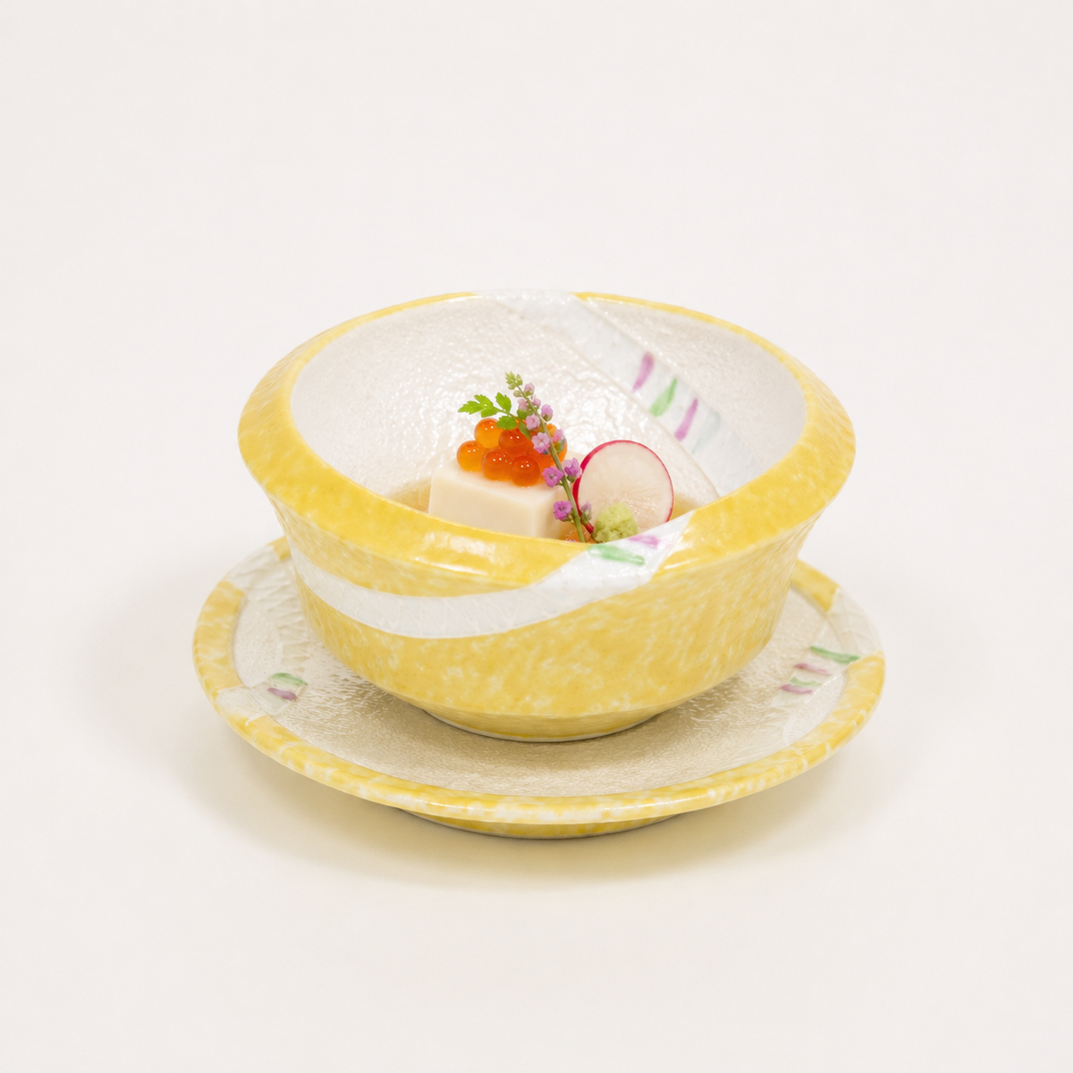 小鉢黄釉白帯内パール イエロー 10cm
