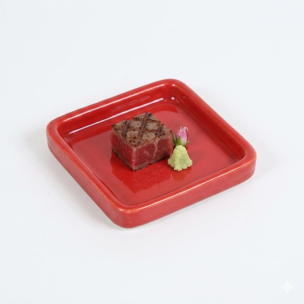 珍味正角塩皿 レッド 6cm