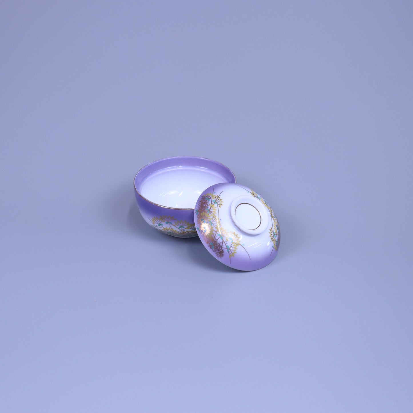 蓋物紫に黄花 パープル12cm