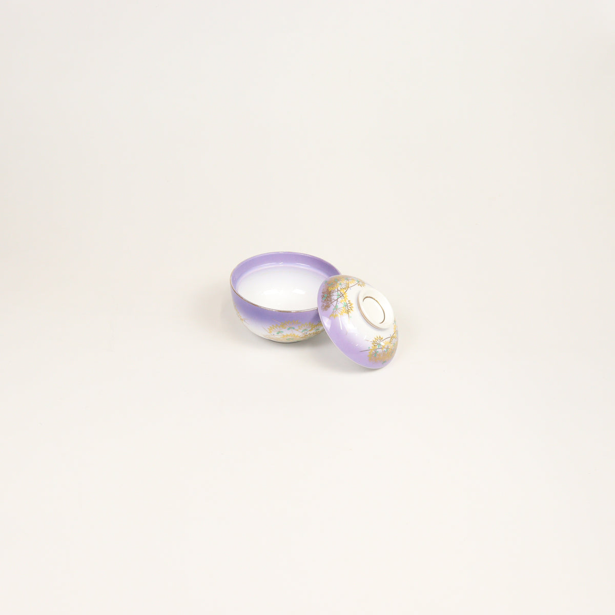 蓋物紫に黄花 パープル12cm