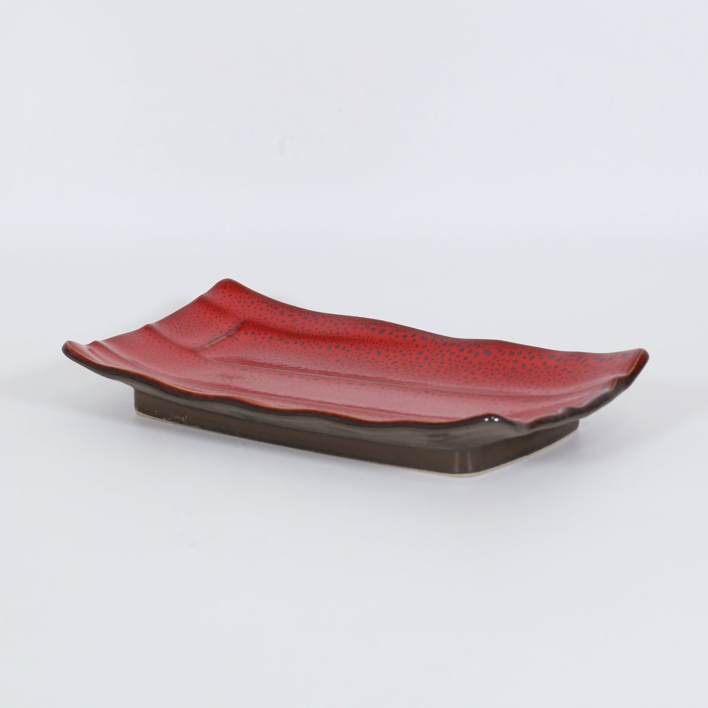 長角焼物皿赤吹 レッド 25cm