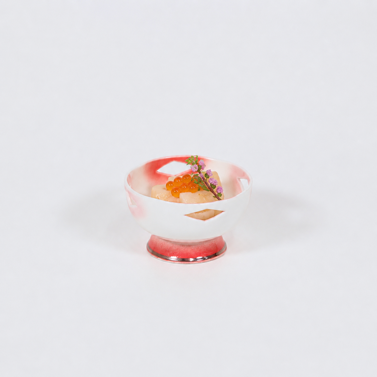 高台向付四方菱透 レッド 14cm