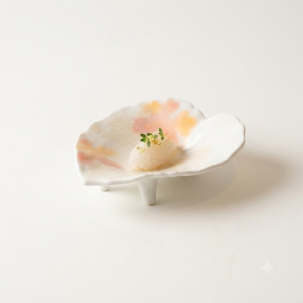葉型足付小丼蔦吹銀彩 オレンジ 16cm