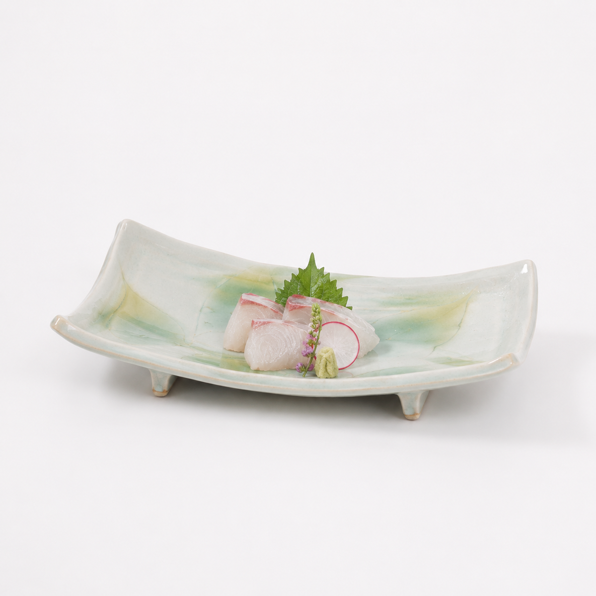 変形焼皿八手紋 グリーン 19cm