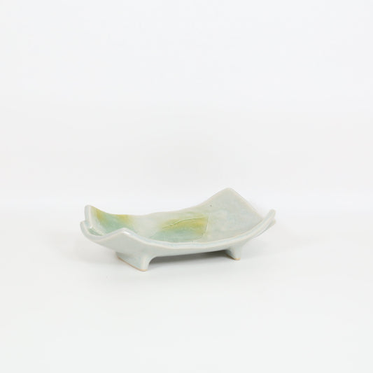 布目四方長皿八手紋 グリーン 19cm