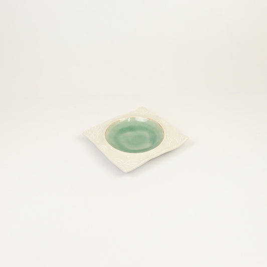 波平正角皿白土波絵内ヒワ ホワイト 16cm