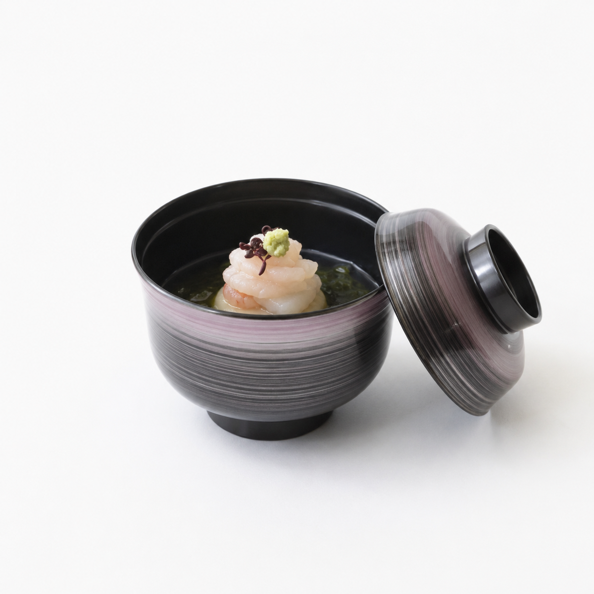 吸物椀羽反エビス椀紫刷毛目 パープル 10cm