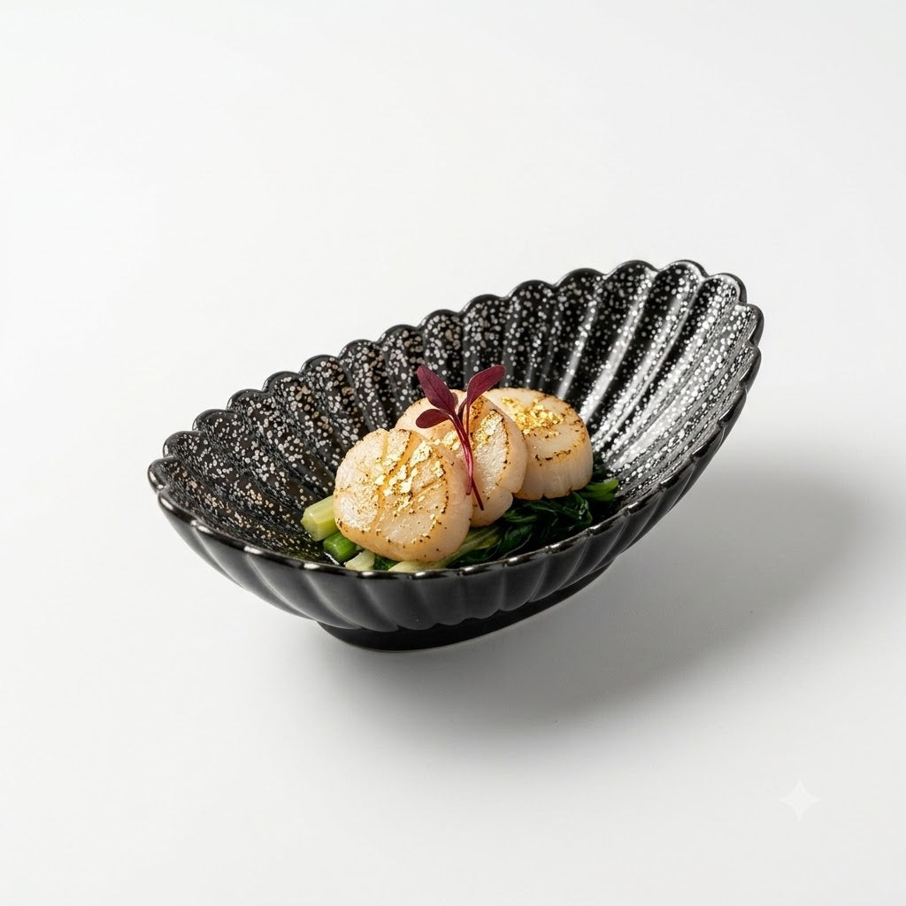 向付菊割天目プラチナ散し ブラック 21cm