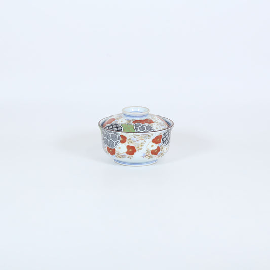 蓋物地紋野花 ホワイト 11cm