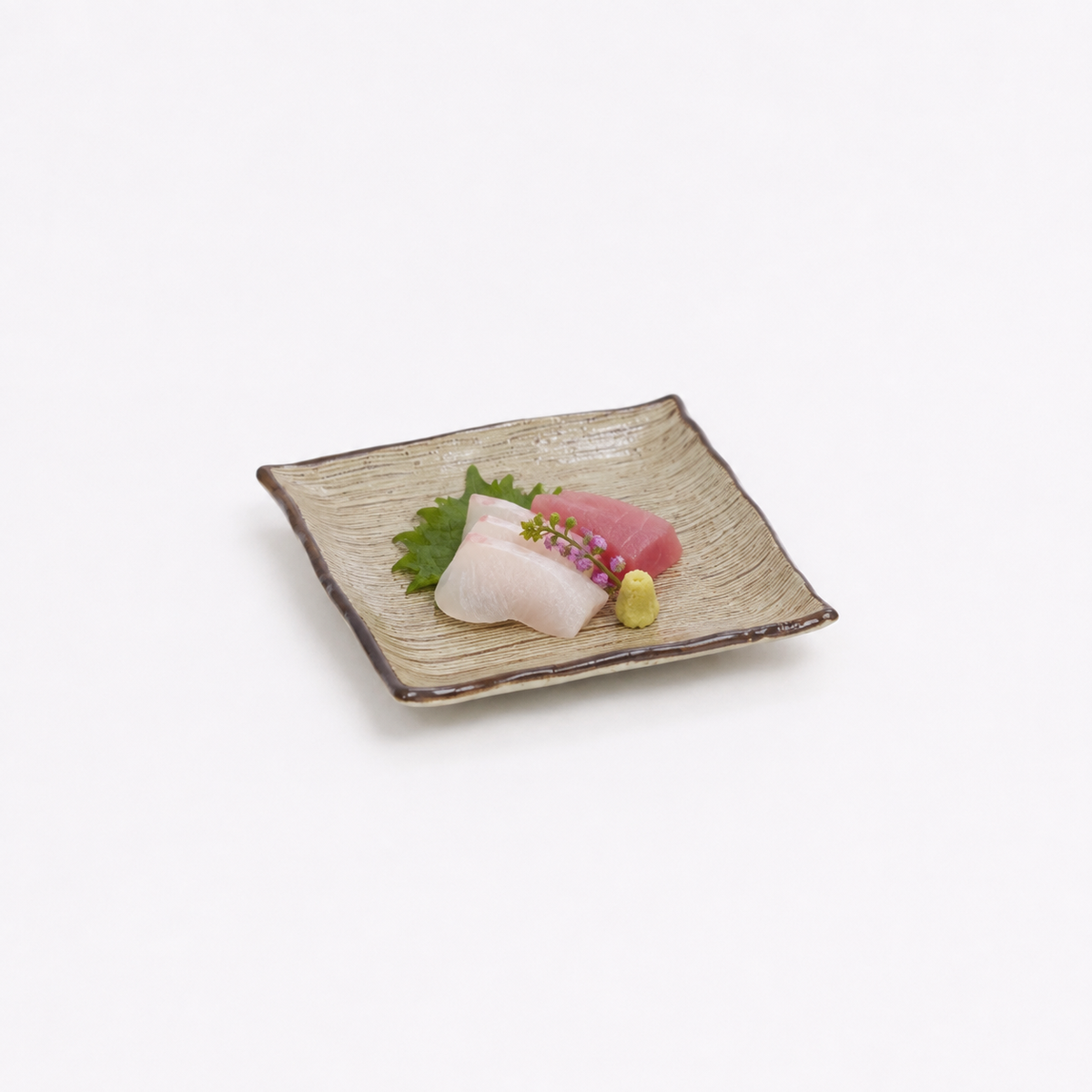 正角小皿横ライン ブラウン 13cm