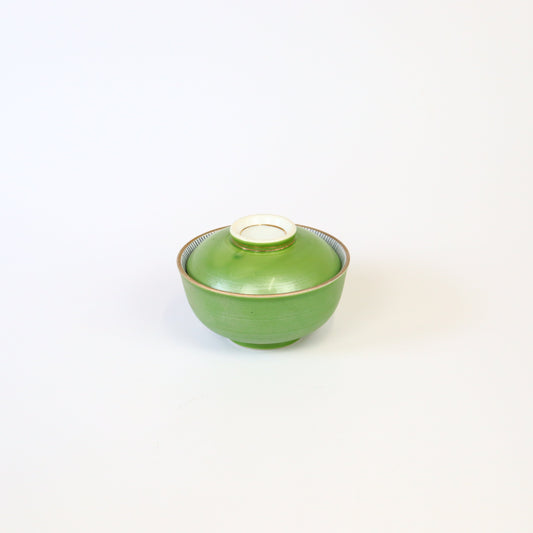 蓋物パール巻ヒワ釉内桔梗十草 グリーン 11cm