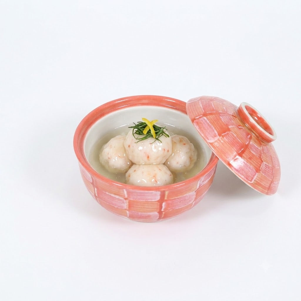 蓋物深紅芭蕉反 レッド 12cm