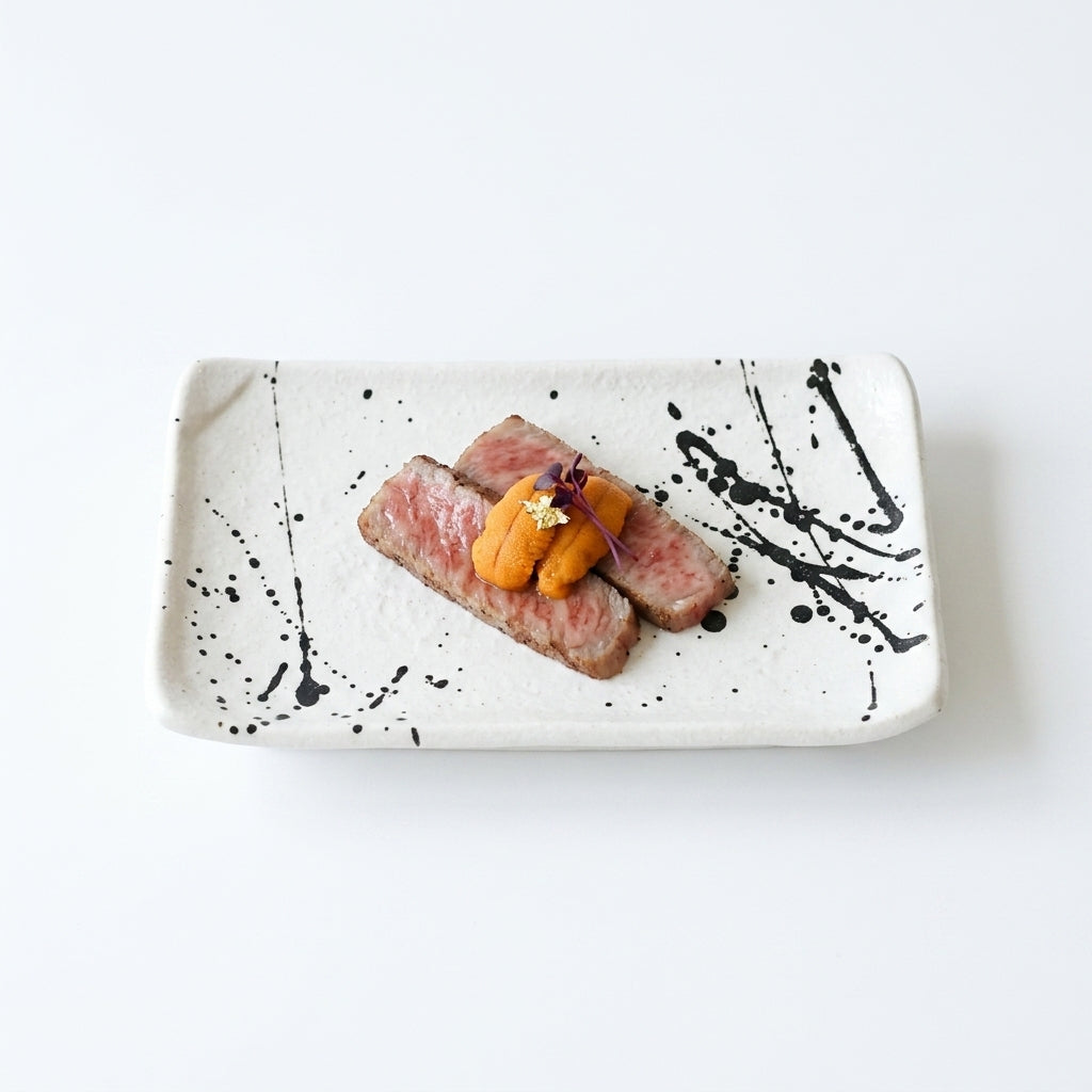焼物皿白吹墨 ホワイト 22cm
