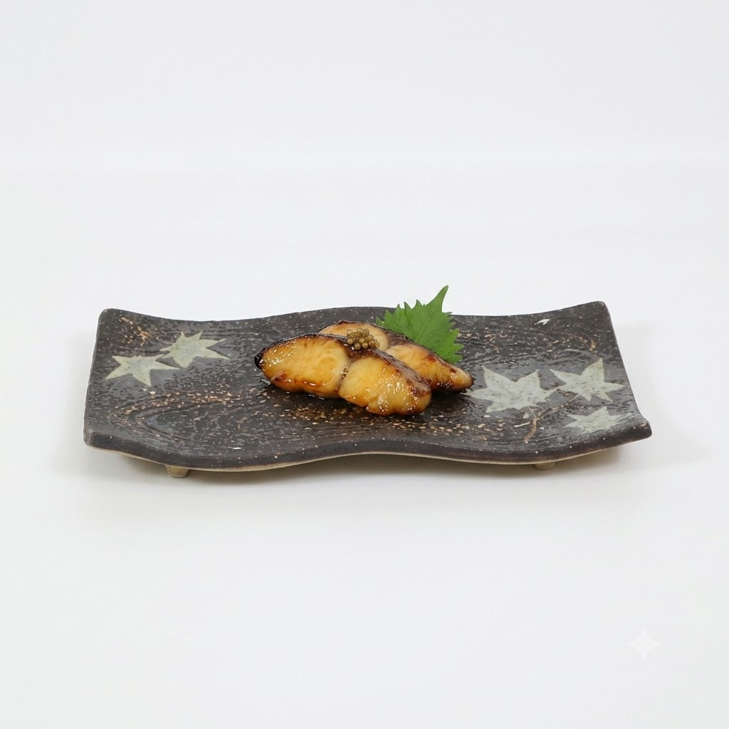 焼物皿焼〆流水紅葉 ブラック 25cm
