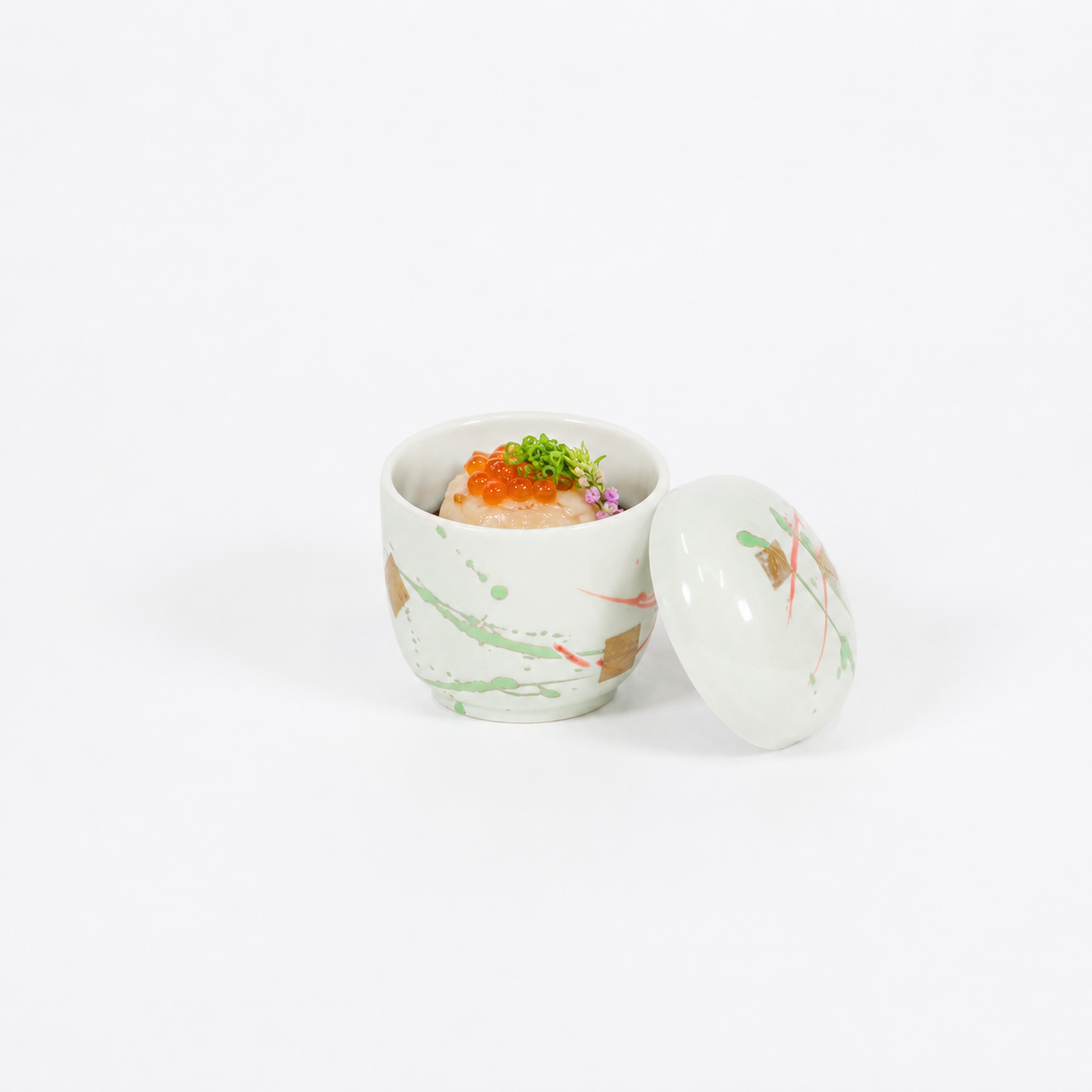 蒸碗クリーム釉赤ヒワしぶき夏目 ベージュ 8cm