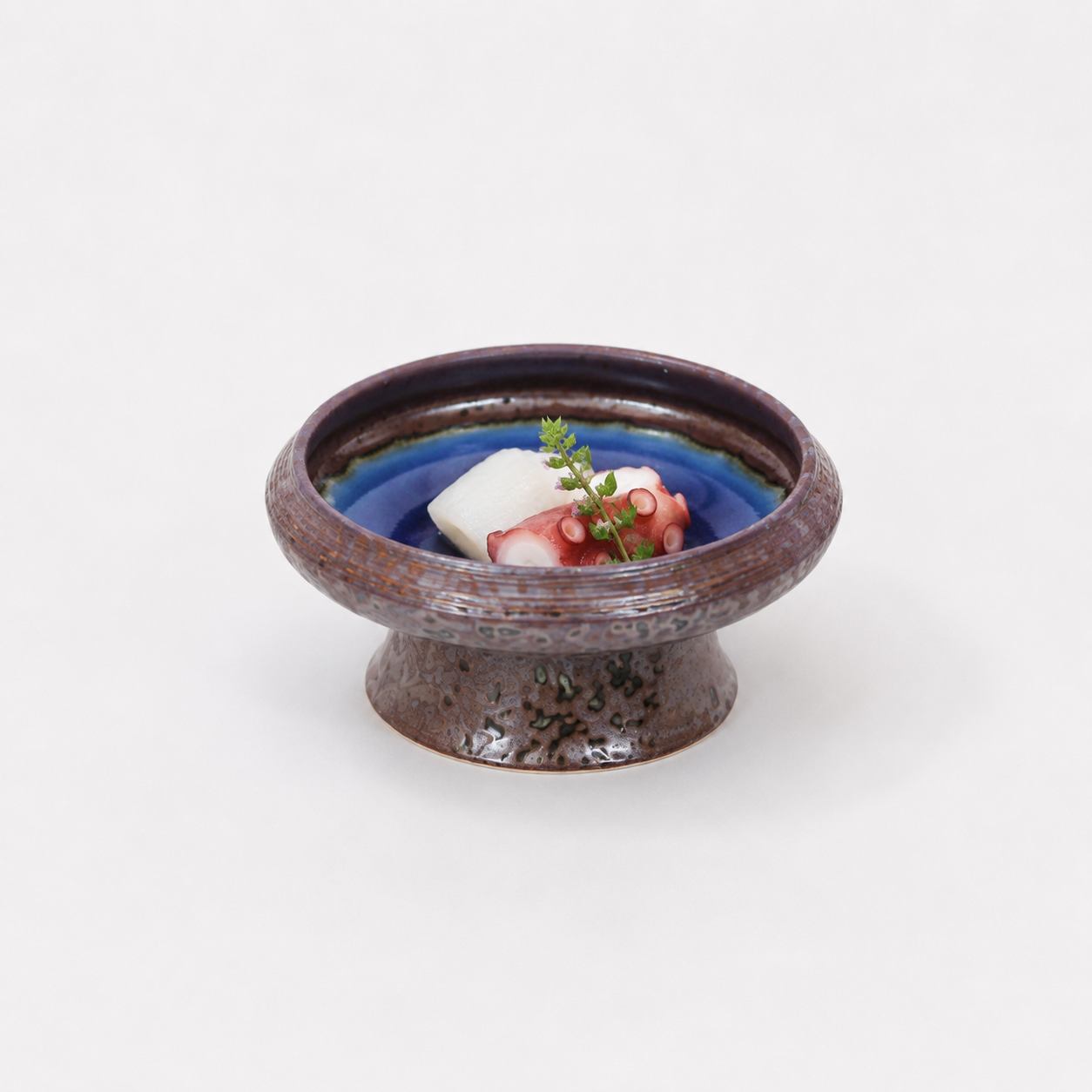 高台向付南蛮瑠璃袋型 ブルー 17cm