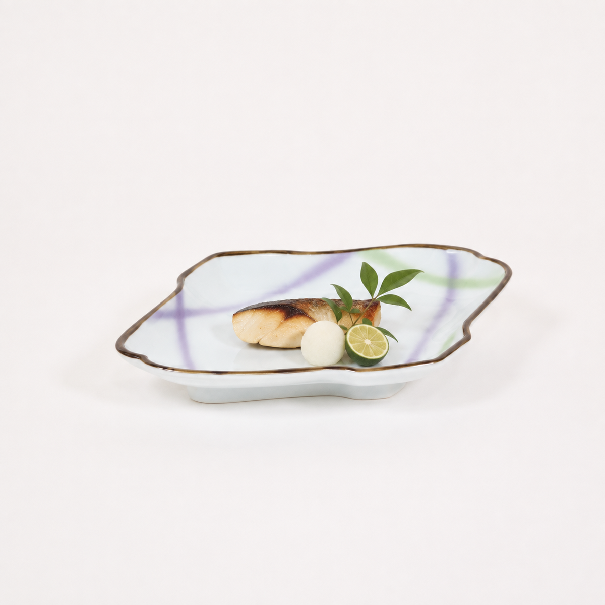 菱型焼皿二色格子吹 ホワイト 24cm