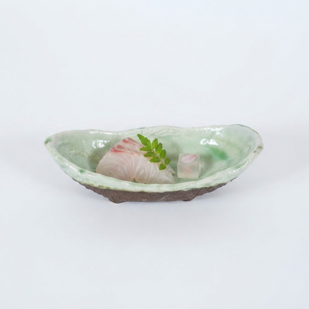 中鉢深緑岩楕円 グリーン 20cm
