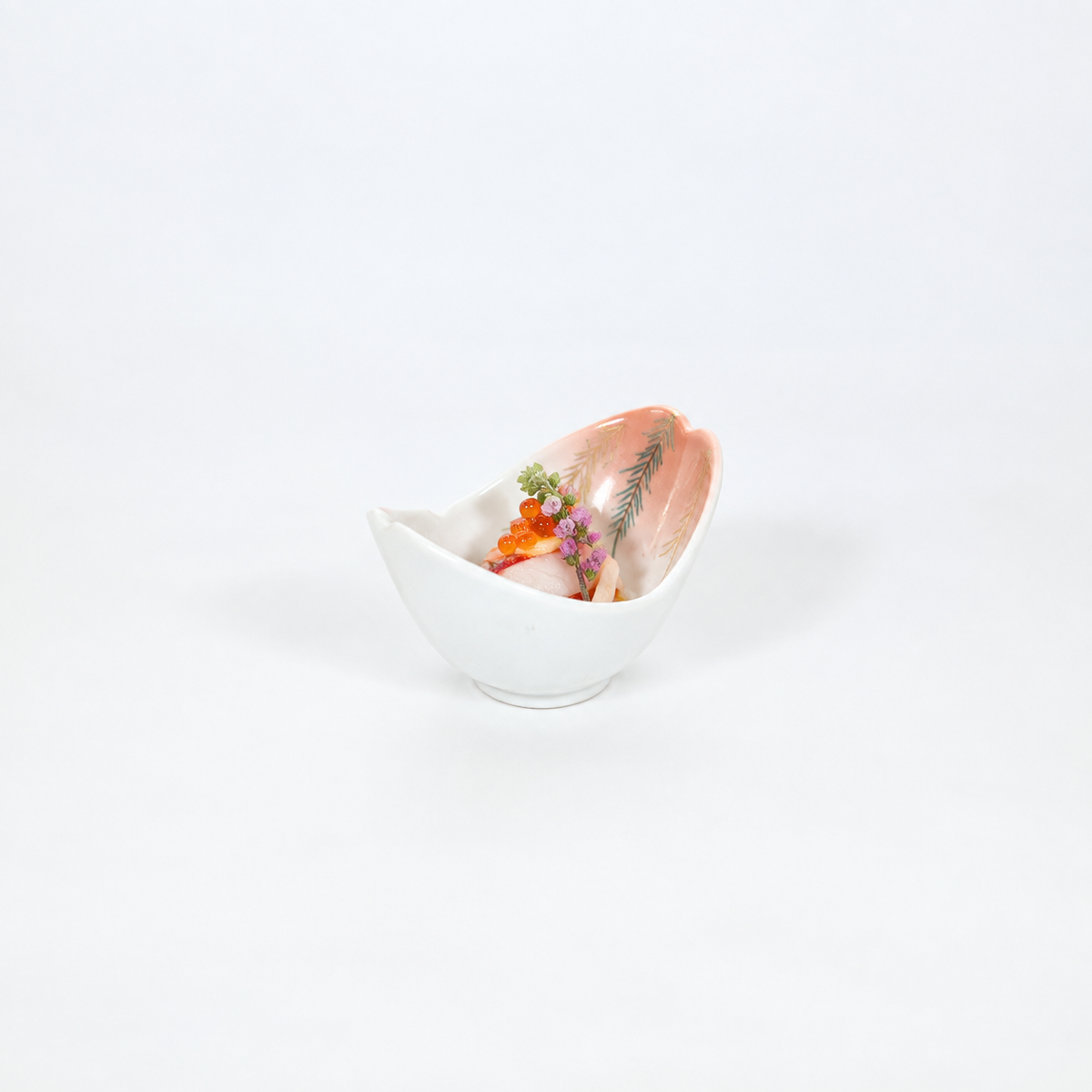 小鉢二葉ピンク柳梅 ホワイト 12cm