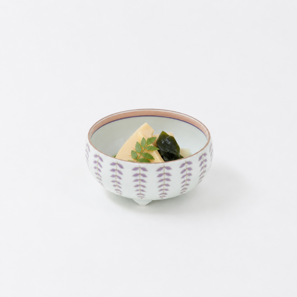 三足中鉢アイボリー藤絵 ホワイト 12cm