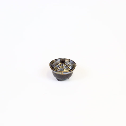 蓋付珍味天目芭蕉花渕 ブラック 7cm