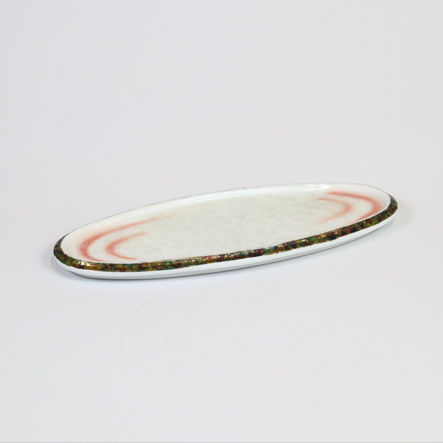 突出皿小判辻花 ホワイト 25cm