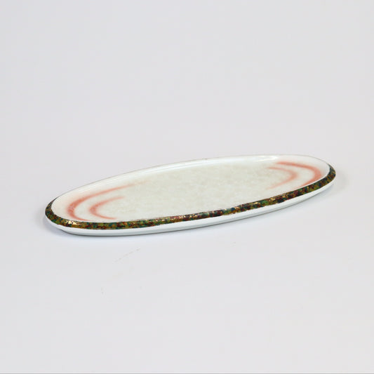 突出皿小判辻花 ホワイト 25cm